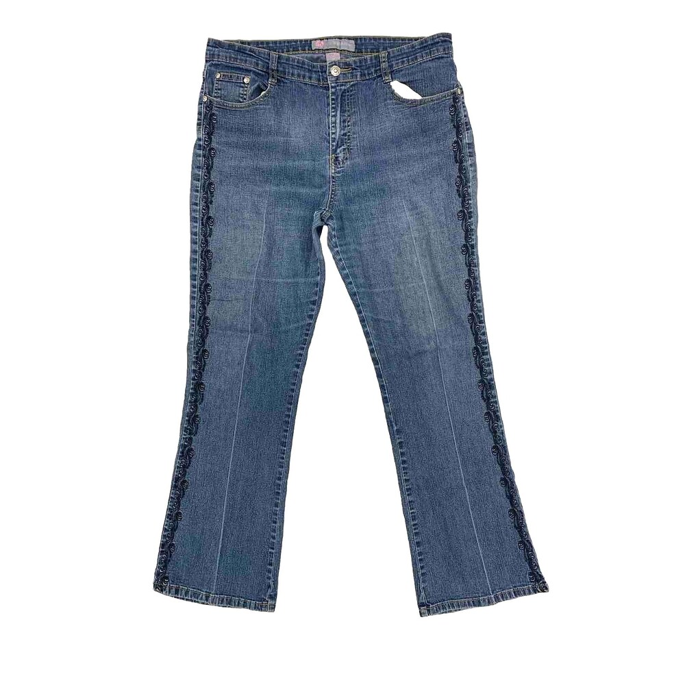 Y2K COS Embroidered High Rise Bootcut Jeans Size 14 29" L Blue Cowgirl Festival
